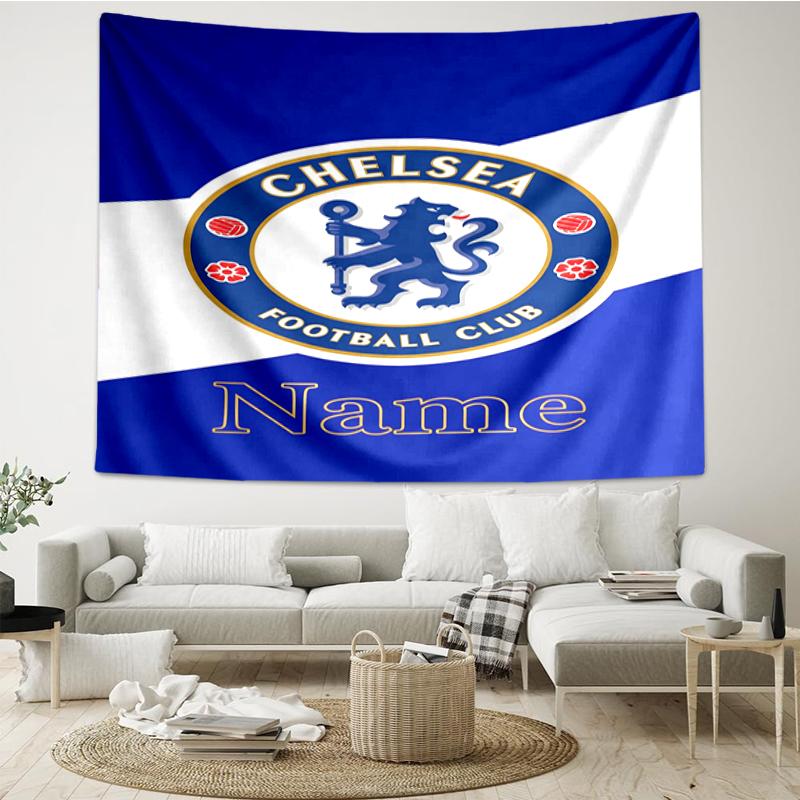 Custom Name Chelsea Football Club Print Tapestry, Backdrop, Easy Setup, Ideal for Bedroom, Office & Living Room, with Aesthetic Wall Hanging Decor.