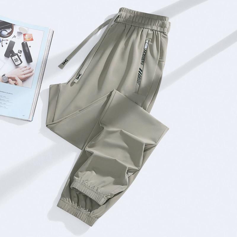 Летние брюки Ice Silk в парном стиле, мужские эластичные спортивные брюки, мужские повседневные брюки, мужские универсальные повседневные свободные широкие брюки