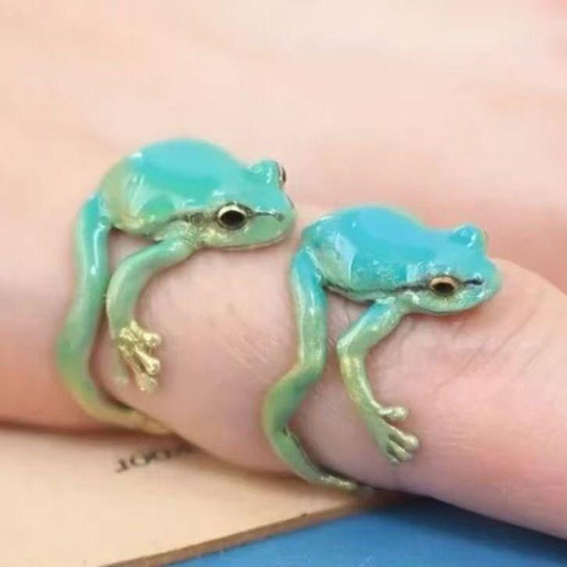 Cross-Border Unique Green Quirky Frog Ring Niche Design Cute European and American Style Fashion Ring Adjustable Opening