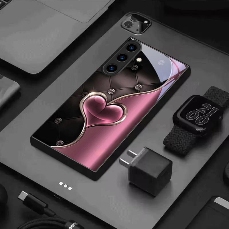 Полуночный Розовый Привязанность Черное Стекло Чехол для Телефона Для Samsung Galaxy S26 S25 S26Ultra S25 Edge S24 FE S23 S22 S21 S20Plus Чехол