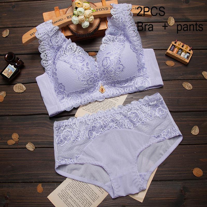 Sexy Lingerie Set Women Lace 3/4 Adjusted-straps  Bra and See-through Lace Panty Bra Set