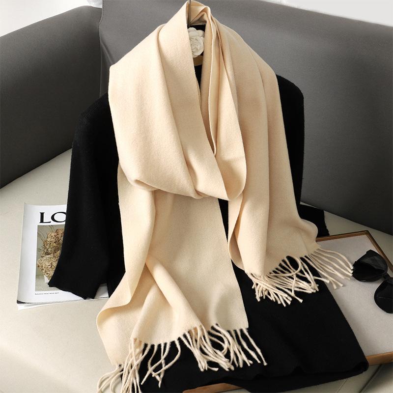 62Color Solid Women Winter Scarf Теплый Утолщенный Кашемировый Шаль Уличная Мода Роскошные Кисточки Пашмина Дамская Накидка Ветрозащитные Шарфы