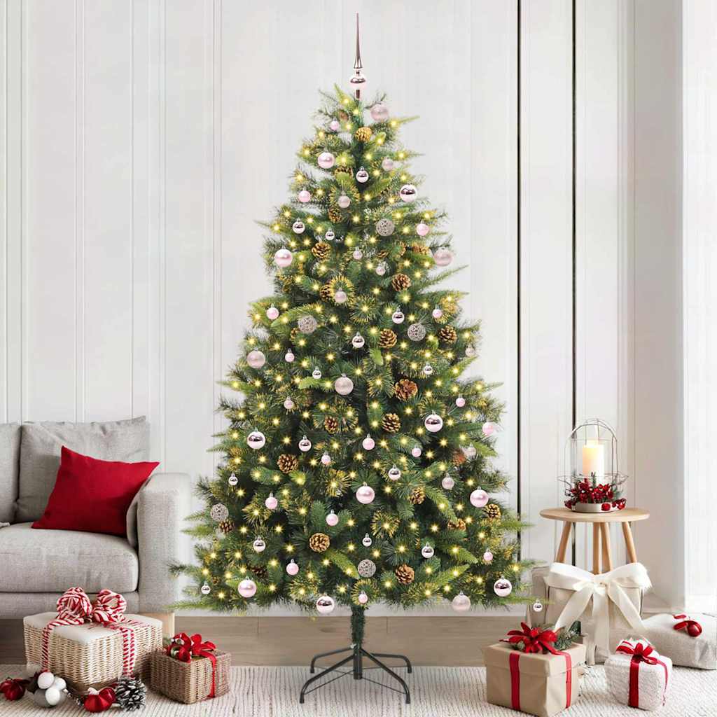 Artificial Foldable Christmas Tree with Pine Cones 240 cm