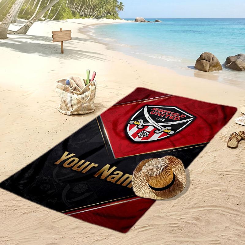 Sheffield United FC Personalized Printed Beach Towel Soccer Logo Support Custom Name Text Absorbent Towel For Sport Travel Special Gift
