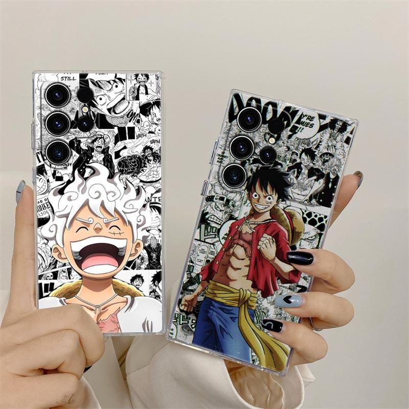 Japan O-One Piece Luffy Gear 5 S26 Ultra Case For Samsung Galaxy S25 S26 S24 S23 Ultra S22 S20 Plus S21 FE A57 Clear Phone Cover