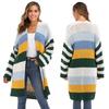 Womens Oversized Knit Cardigan Sweater With Colorblock Stripe Long Sleeve V-Neck Thick Warm Outerwear
