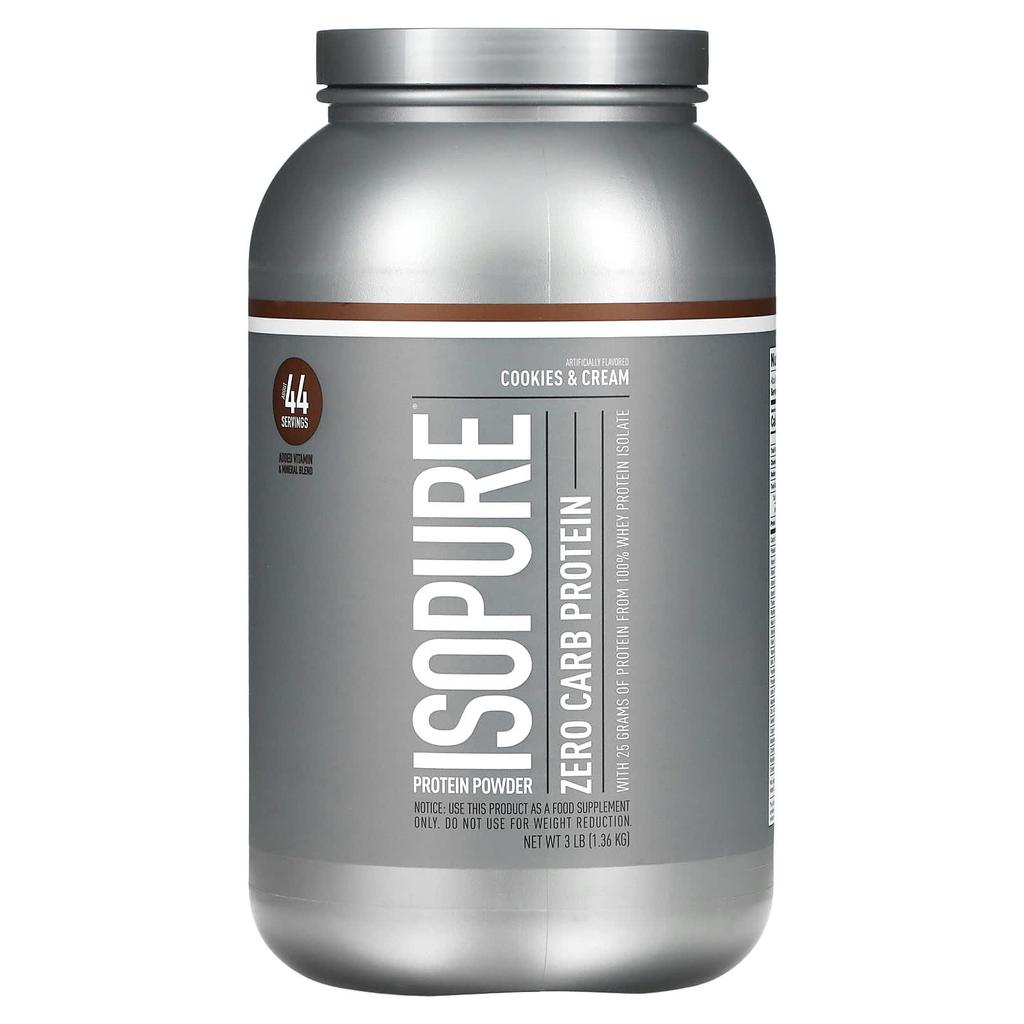 Isopure Zero Carb, Protein Powder, Cookies & Cream, 3 Lb (1.36 Kg)