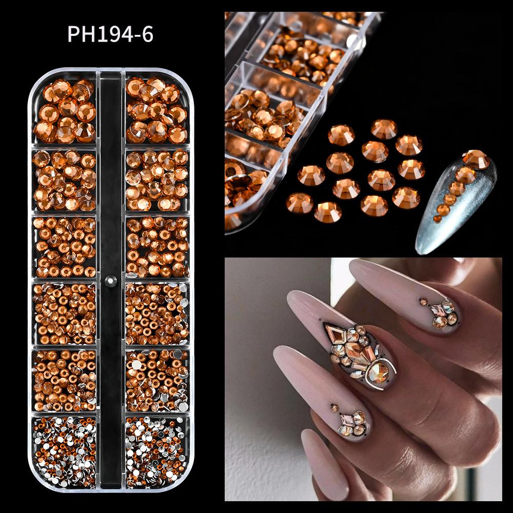 12 Grids/Box Crystal Nail Art Rhinestones Mixed Sizes Flatback Nail Stones Gems Luxury 3D DIY Charms For Nail Art Decorations