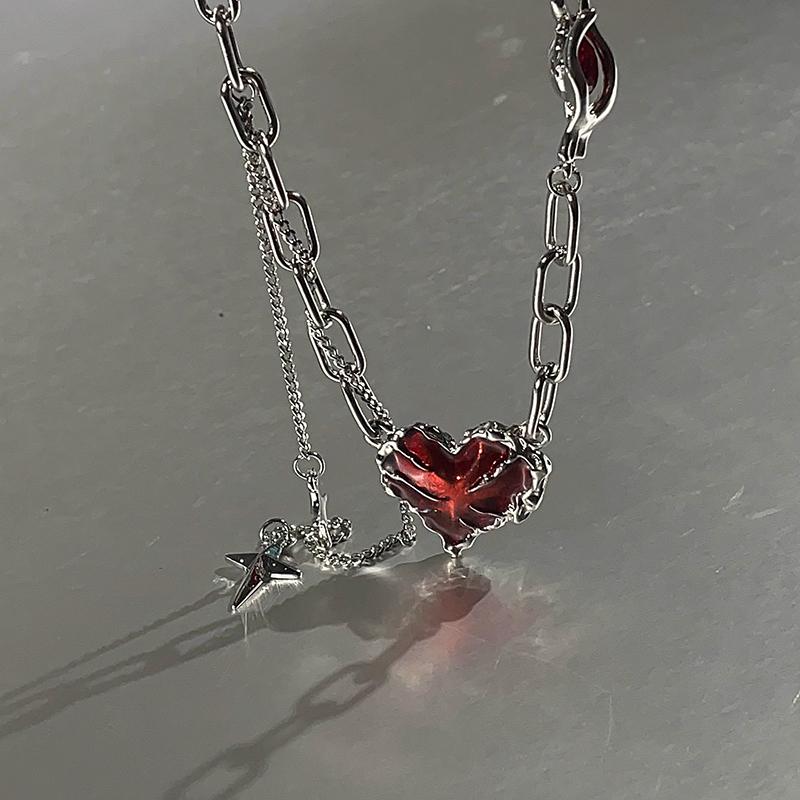 Faitolagi 1 шт., красное ожерелье с подвеской в ​​форме звезды, Y2K, эстетичная серебристая металлическая цепочка на ключицу для женщин, девушек, ювелирные изделия, подарок на Хэллоуин