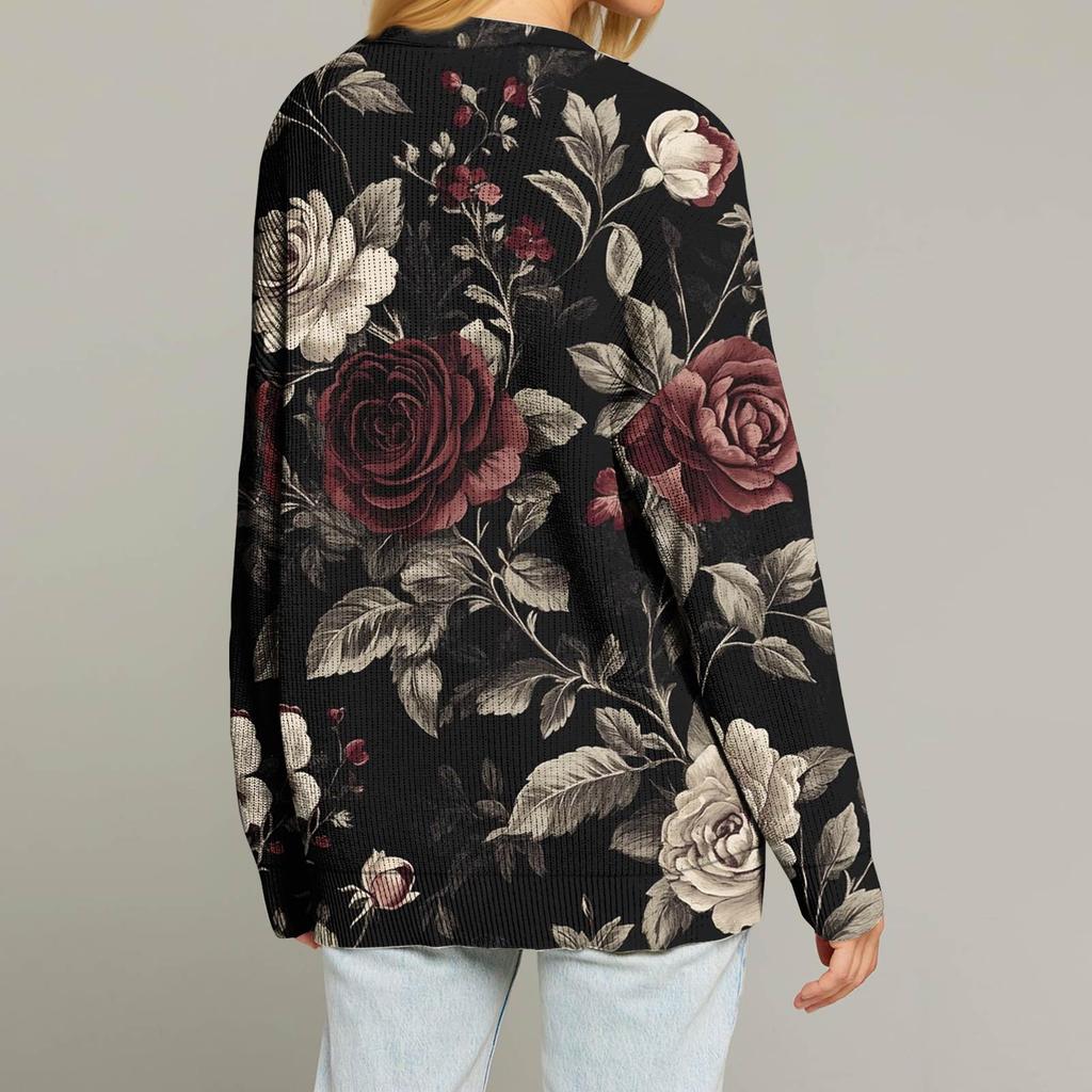 Женский модный кардиган с длинным рукавом, принтом, V-образным вырезом, на пуговицах, свободного кроя