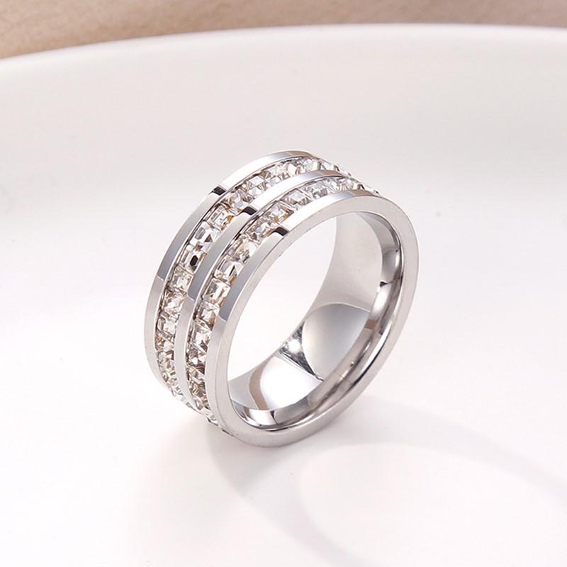 Stainless Steel Single/Double Row CZ Eternity Ring Wedding Band for Women Girl 3-10