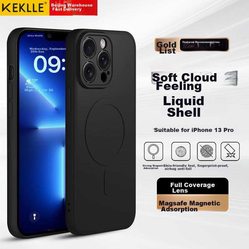 Чехол для iPhone 13 Pro, Защитный чехол для Apple 13 Pro, Мягкий защитный чехол с полным покрытием из силикона, приятный для кожи, с ощущением облака, Магнитный, Цвет: Полуночный черный