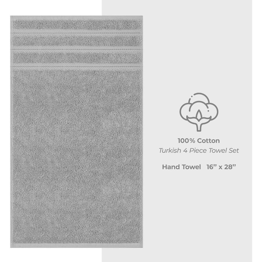 Luxury 600 GSM 100 Cotton Turkish Hand Towels Set of 4 for Bathroom and Kitchen Use Soft Absorbent Light Grey Face Towels Ideal