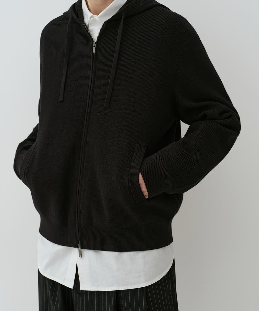 MUSINSA STANDARD Washable Supima Cotton Knit Hooded Zip-Up [Black]