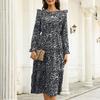 Женские винтажные повседневные платья с длинным рукавом и круглым вырезом с леопардовым принтом