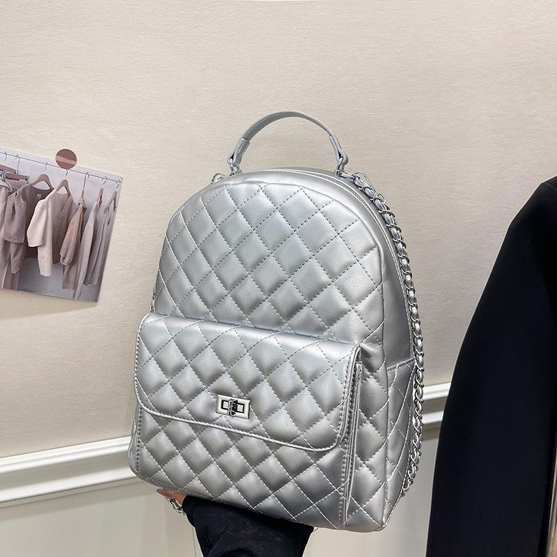 Весенне-летняя новая женская сумка, уличный дорожный рюкзак, ромбовидная вышивка нитью, универсальная простая сумка на цепочке