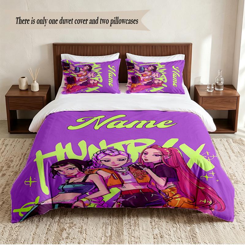 HUNTRIX Personalized Custom Name 3‑Piece Bedding Set Soft Duvet Cover Set For Bedroom Home Decor