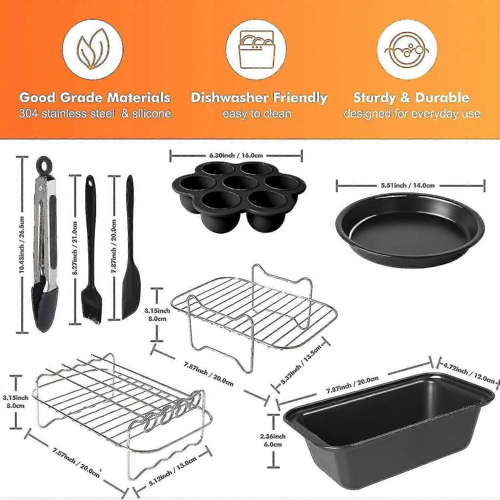 Air Fryer Accessories, Set Of 9 Fit Compatible Ninja Dual Air Fryer Af300uk, Af400uk & Most 3.7qt - 4.2qt And Larger Dual Zone Air Fryers, Include Cak