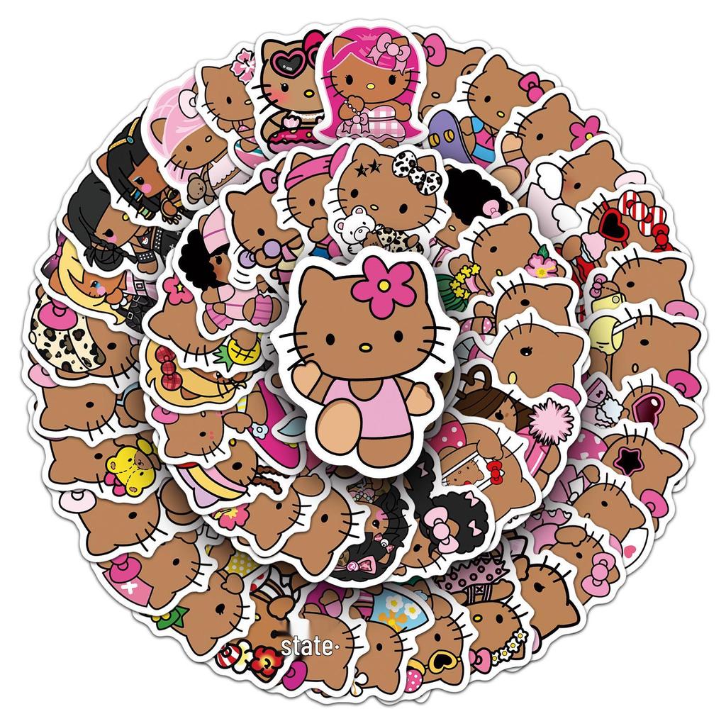50 шт. Наклейки KT Cat с черной кожей - Трендовые граффити, Крутой декор для чехлов телефонов, Дизайны Sanrio