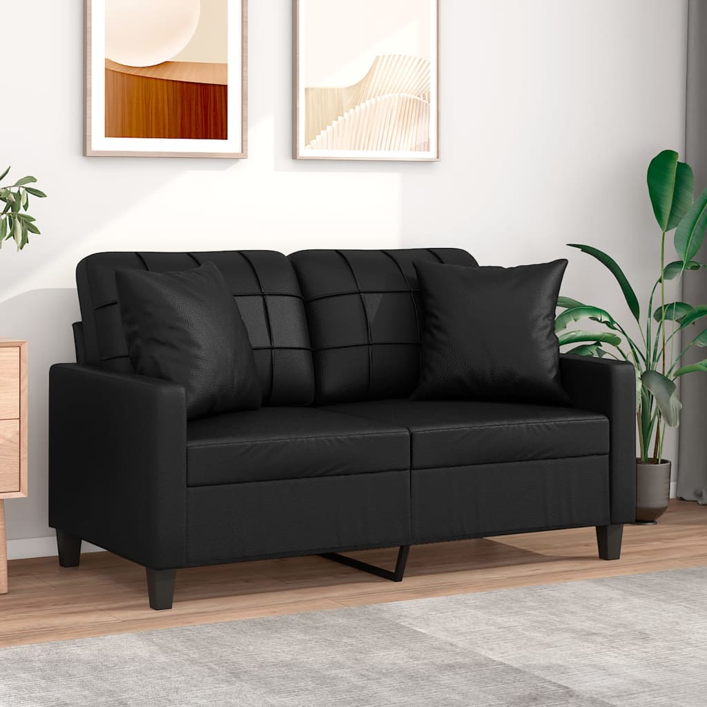 Vidaxl 2-Osobowa Sofa Z Poduszkami, Czarna, 120 Cm, Sztuczna Skóra