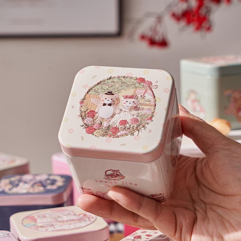 1 шт. Квадратная жестяная коробка с рельефным рисунком кролика, жестяная банка для хранения, контейнер для конфет, печенья, чая, многоразовая, герметичная, подарочная коробка для дома и кухни