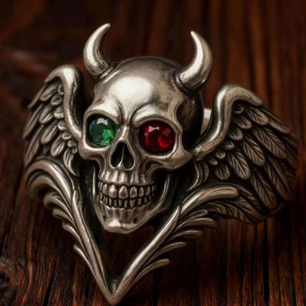 Экологичное кольцо-череп: 2026 Alloy Devil Angel Хэллоуинский Орнамент - Европейский и Американский Стиль