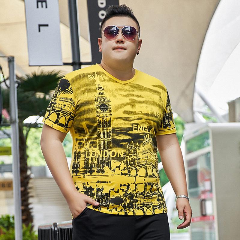 Мужская летняя свободная футболка больших размеров Fat с короткими рукавами Tide Fat Fat Man, рубашка большого размера с половиной рукавов, топ 7XL