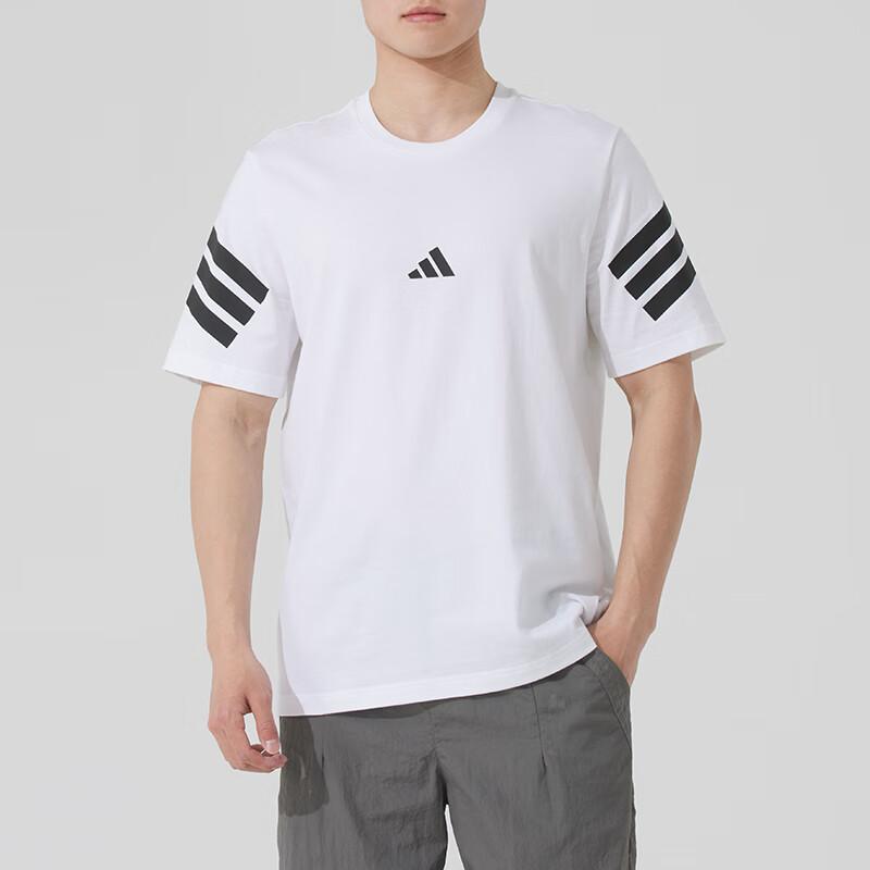 adidas Мягкая Удобная Дышащая Полосатая Футболка с Коротким Рукавом Мужские Топы Белая JD4880