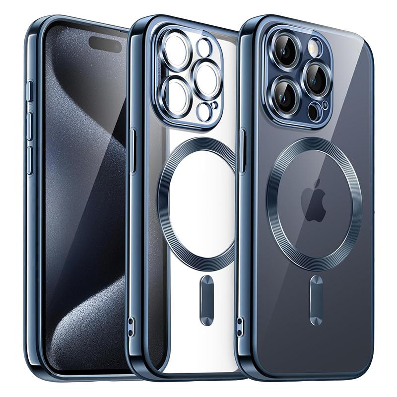 Магнитный чехол с гальваническим покрытием для iPhone 16 15 14 Plus 13 12 11 Pro Max Защитное стекло для объектива камеры для беспроводной зарядки Magsafe Чехол