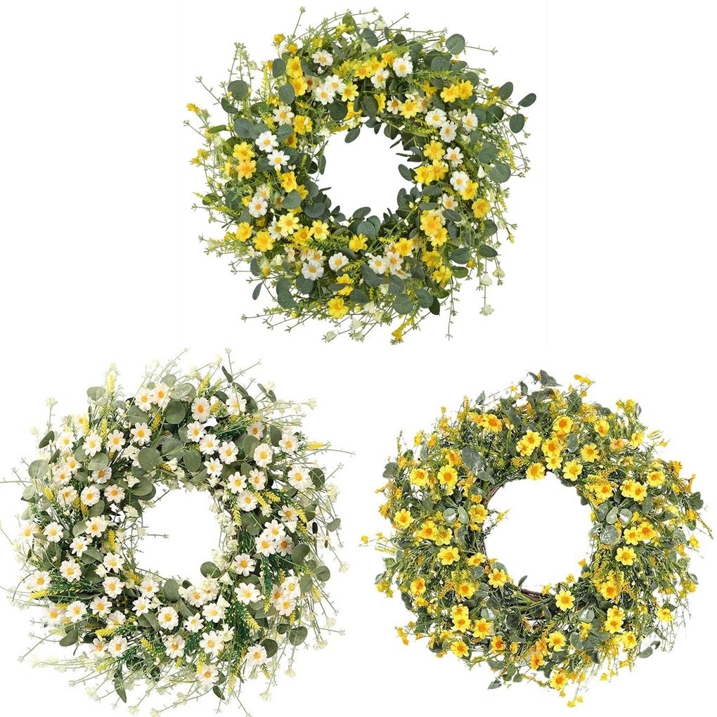 ABS Colorful Wildflower Spring Summer Door Wreath 40cm Drieds Flower Plastic Artificial Wreath Party