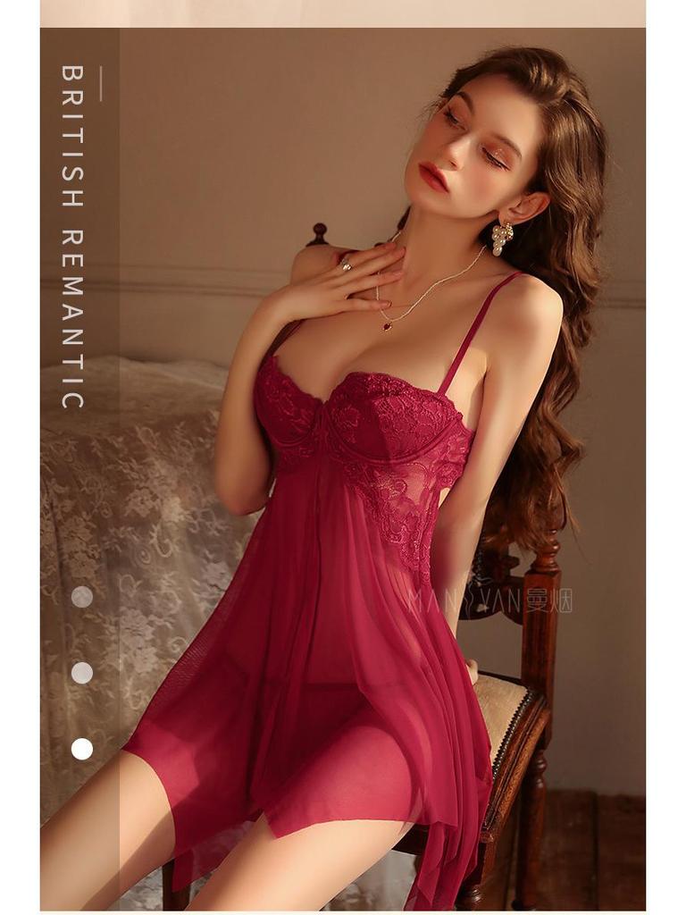 Комплект ночной сорочки и камисоли пуш-ап на косточках Man Yan с кружевом