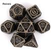 7 Pcs Yellow Gear Wheel Metal Dice Solid Metal Polyhedral Dice Set Suitable for Role-Playing RPG  Board Game Card Game