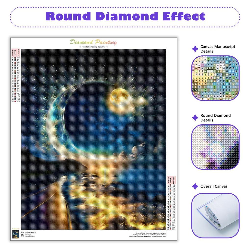 Diy Full Round Diamond Painting Landscape Moon Embroidery Cross Stitch Gift Home Decoration 30x40cm/12x16inch
