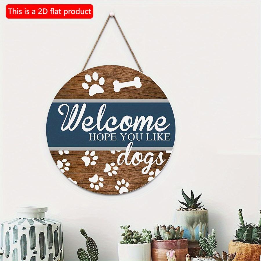 2D Flat 20*20cm 1pc Welcome Hope You Like Dogs Wooden Kennel Hanging Sign, , Dog Footprints&bones Patterns Gift for Friends Who Like Dogs, Applicable