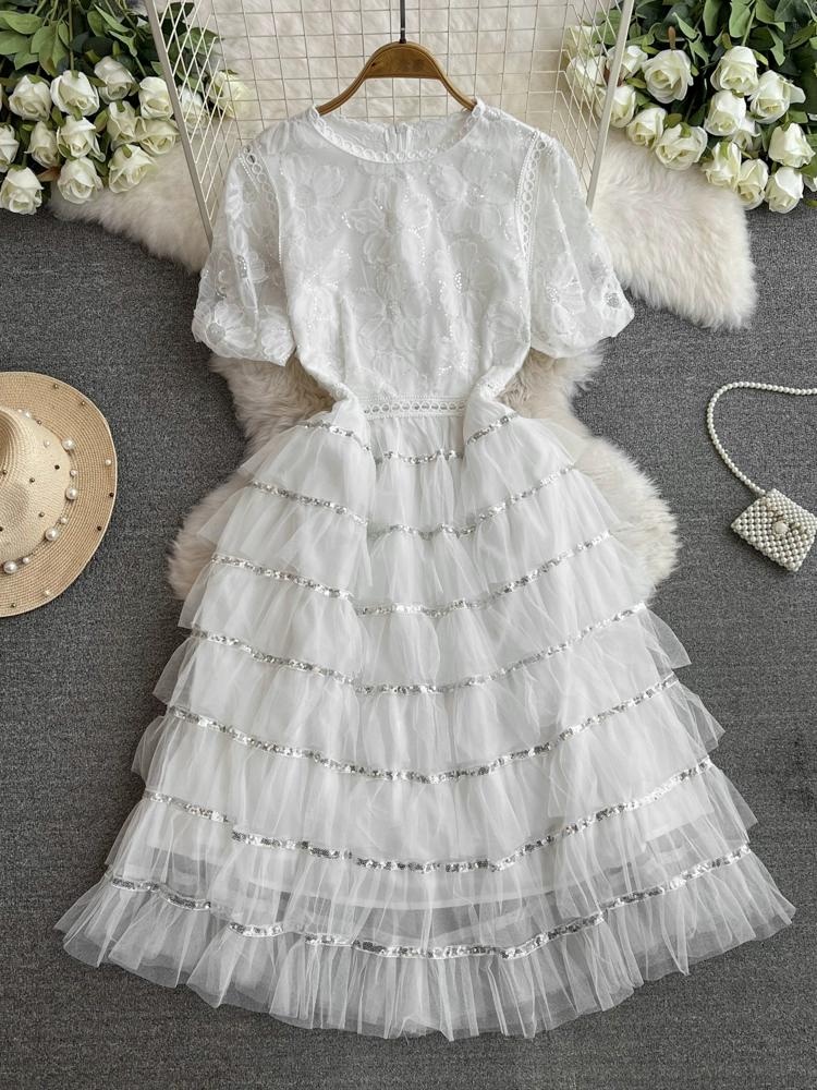 Летние женские сладкие блестящие цветочные сетчатые вечерние платья с вырезами