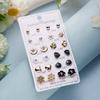 12 Pairs Earrings Set Stud Crystal Pearl Butterfly Flower Heart Women Jewelry