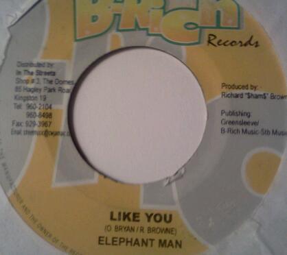 7-дюймовая пластинка ELEPHANT MAN - Like You NONE B-Rich Records 2005 Ямайка Регги, Ска и Даб Б/у