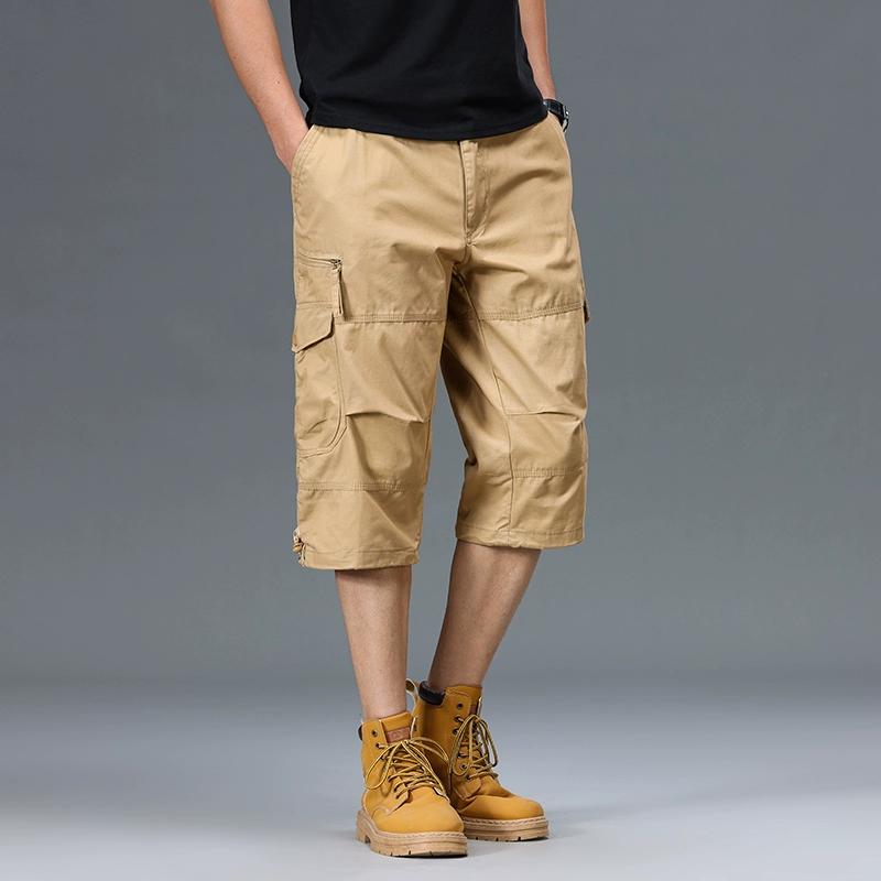 Men's Casual Tooling Cropped Pants Cotton Cargo Pants Large Size Men's Loose Pants Straight Leg Pants