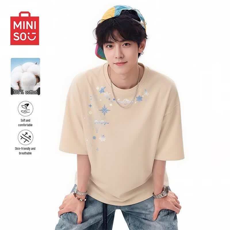 MINISO Мужская повседневная хлопковая футболка с принтом