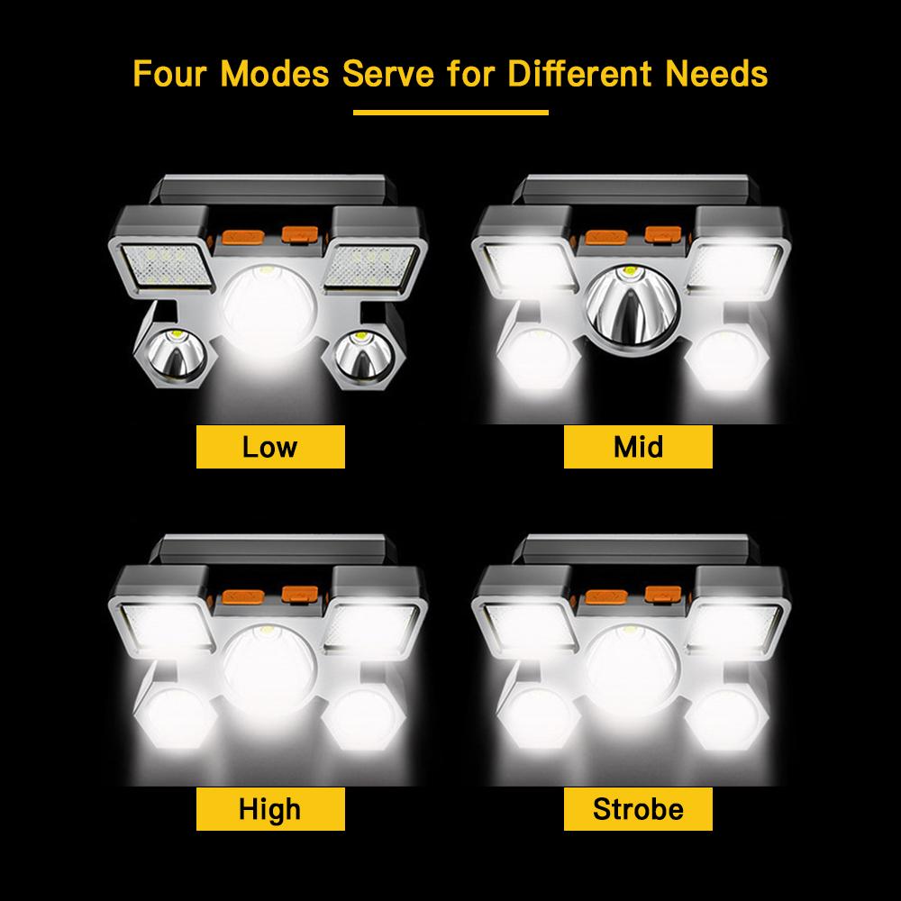 Налобный фонарь USB перезаряжаемая светодиодная лампа ультра яркий налобный фонарик 5 светодиодов 4 режима водонепроницаемый