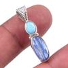 Натуральный кианит, республиканский ларимар 925 пробы, цельный серебряный кулон 1,25 дюйма J9i49