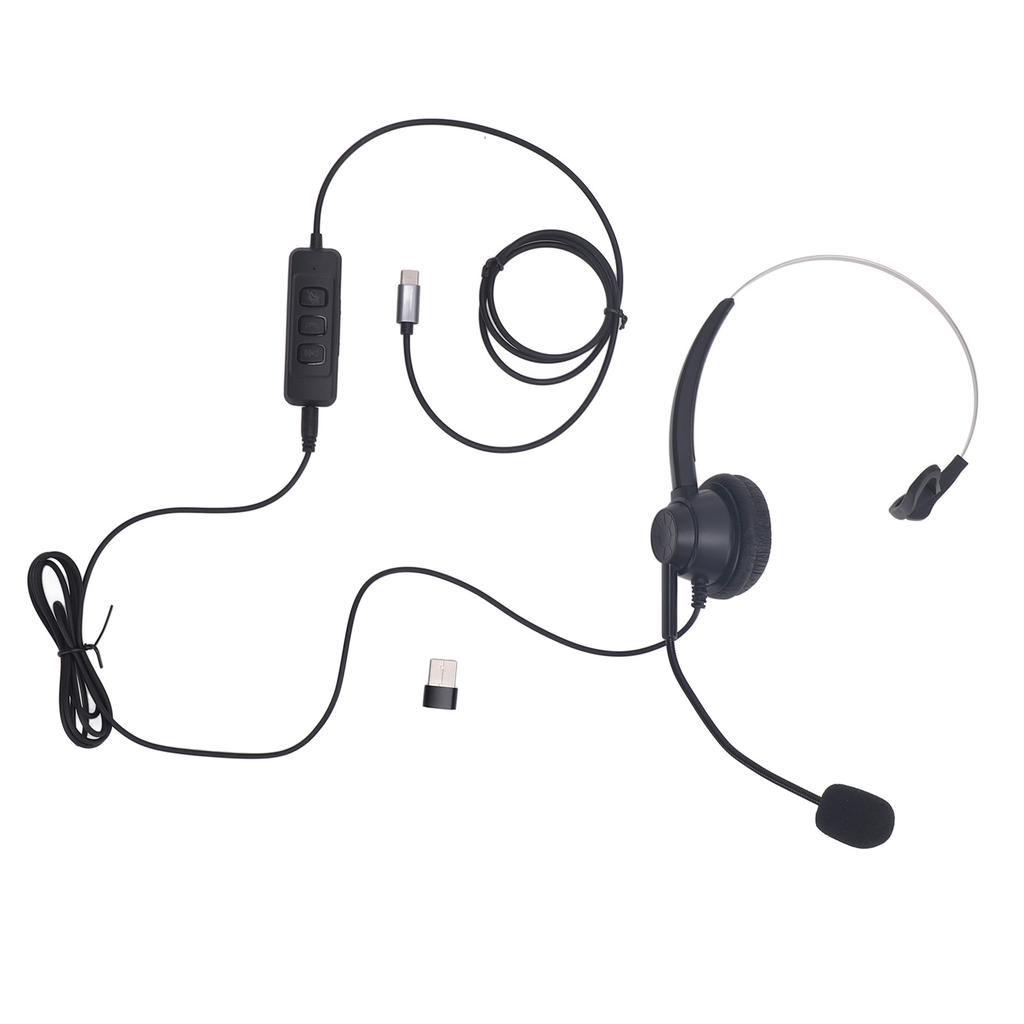 Telephone Headset with Noise Cancelling Microphone Single Ear Support USB C To USB 3.5mm Connector
