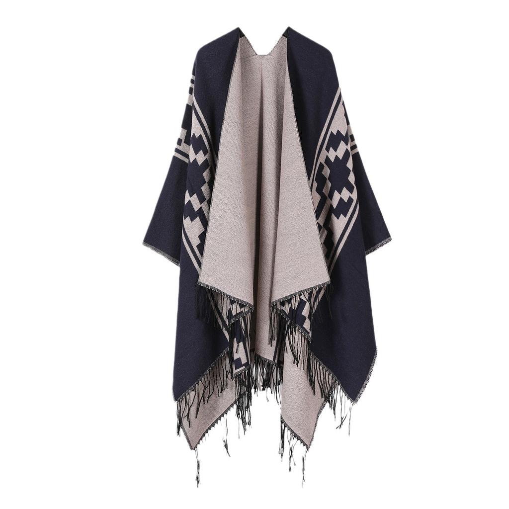 Versatile Travel Shawl, Cold-Proof And Warm In Spring And Autumn, With Thickened Fringed Split Cloak
