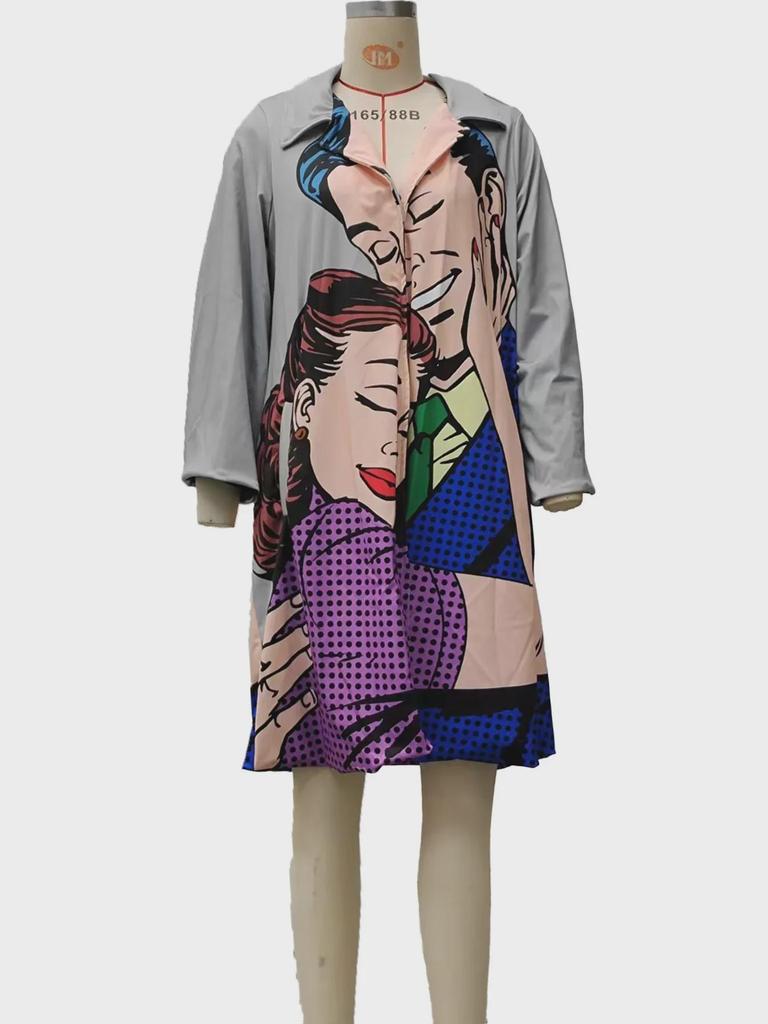 Новое женское шерстяное пальто с лацканами и принтом 2025 года — европейская и американская осенняя мода с длинными рукавами