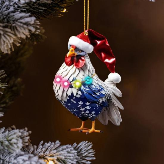 6 шт. Рождественское украшение в виде петуха 2D акриловая рождественская шапка подвеска в виде курицы сезонное