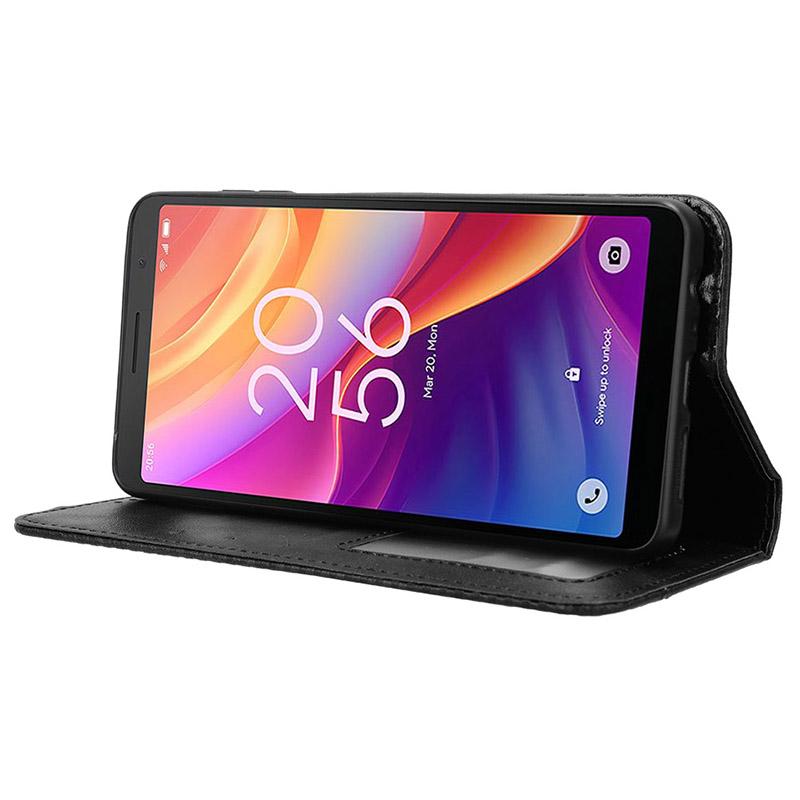 For TCL 501 Leather Case Magnetic Closing Retro Phone Cover with Wallet Stand