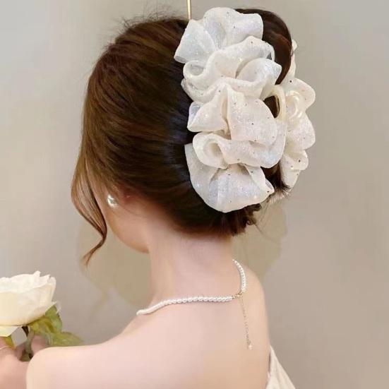 Women Hair Clamp Multi-layered Fabric Decor Solid Color Strong Claw Anti-slip Hair Decoration Organization Lady Hair Styling Tool