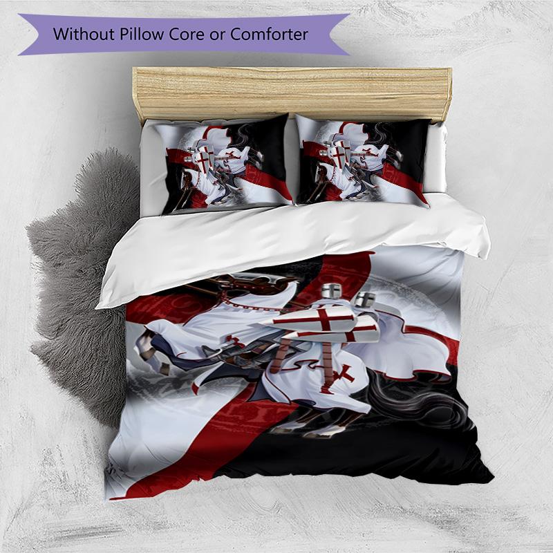 Cross Templars Knight 3pcs Bedding Set Duvet Cover Closure Includes 1 Duvet Cover & 2 Pillowcases for All Seasons Bedroom Home Dorm Decor