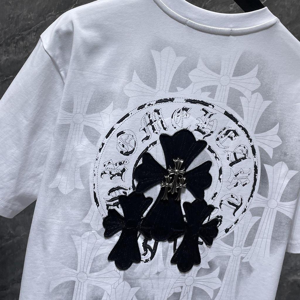 8929 CHROME HEARTS 2026 Лето Новая Высококачественная Хлопковая Круглый Вырез Свободная Большого Размера Мужская и Женская Футболка Футболка для Пары