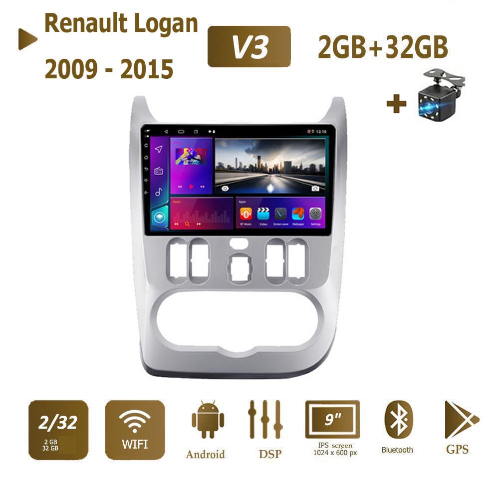 Автомобильное мультимедийное авторадио с Android 2 Din для Renault Logan 1 Sandero Dacia Duster 2009-2015, мультимедийная GPS-навигация Carplay, 2 + 32 ГБ